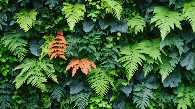 Exploring different types of green plants on a lush wall with varied leaf shapes and colors
