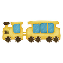 Yellow Train toy watercolor illustration