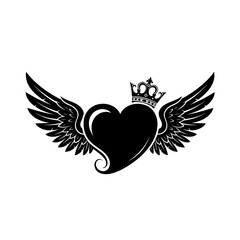 Obraz premium A black heart with wings and a crown a symbol of love and royalty