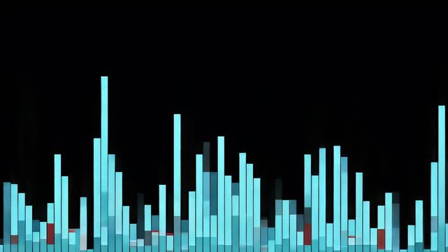 Abstract digital bar chart visualization showing fluctuating data levels against a black background.