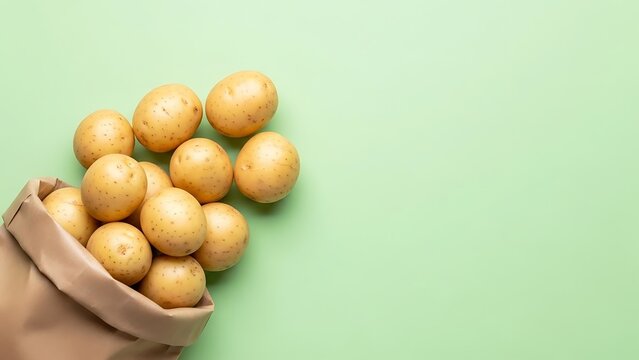 Fresh potatoes spilling out of brown paper bag