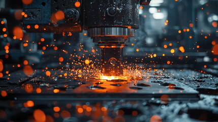 Industrial Metalworking Process with Sparks and Machinery in Action