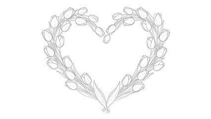 Heart shaped frame of tulips, romantic floral design for Valentines Day or wedding invitations