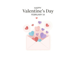 Happy Valentine's Day with a heart-filled envelope and floating hearts