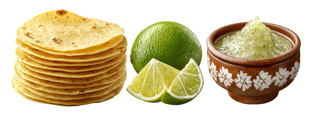 Authentic Mexican Street Food Setup with Tortillas, Limes, and Salsa for Delicious Meal