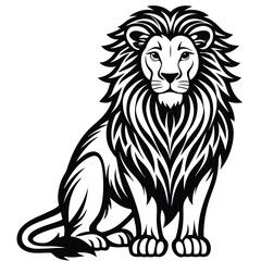 Fototapeta premium Isolated black and white lion head vector illustration of a powerful wild animal predator mascot and feline beast symbol for a nature tattoo or wildlife art