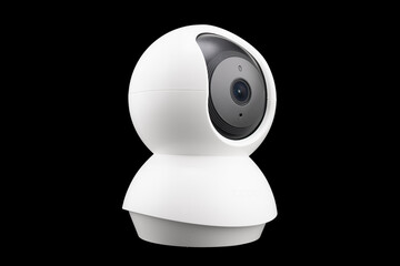 White IP WiFi Camera for home use isolated on black background. Wifi security home ip camera isolated