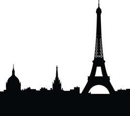 Obraz premium Paris skyline silhouette with Eiffel Tower landmark, minimalist black cityscape illustration isolated on white background vector design travel France architecture