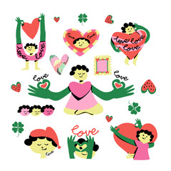 Fototapeta premium Vector set of funny Valentine love illustration 