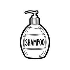 Obraz premium Hand Drawn Shampoo Bottle Doodle Outline. Sketch Vector Illustration of Cosmetic Pump Dispenser for Hair Care and Personal Hygiene.
