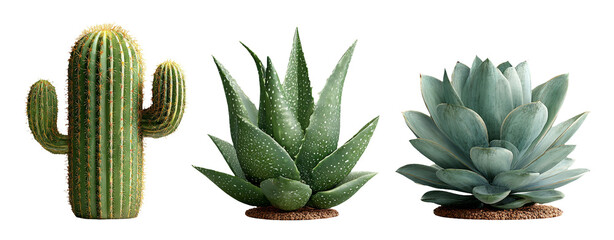 Obraz premium Realistic Collection of Desert Plants with Cactus and Succulent Arrangement