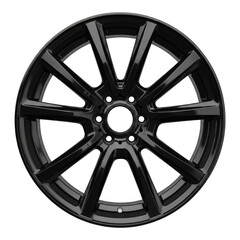 Obraz premium Black glossy car wheel rim isolated on transparent background with sleek design