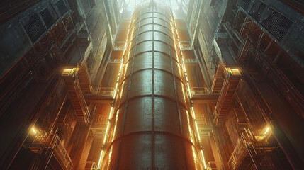 Massive Industrial Cylinder in High-Tech Factory Interior Environment
