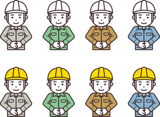 手を前で重ねるヘルメットと作業服を着用した男性のアイコン