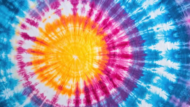 Vibrant tie dye pattern with swirling colors in blue, orange, pink, and white showcasing a burst of creativity and artistry