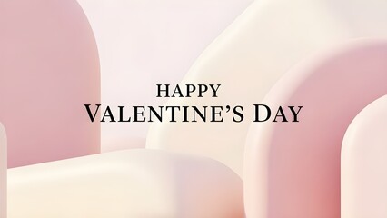 Fototapeta premium Happy Valentine's Day Text on Pastel Pink Abstract Geometric Background