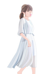 ワンピースを着て振り向く少女イラスト