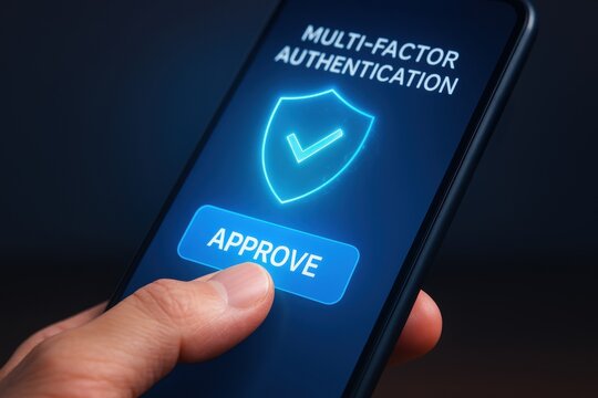 Multi factor authentication smartphone screen enhances cybersecurity by preventing unauthorized access and online crime threats through secure login and network defense using ai to protect data