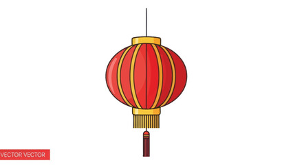 Red Chinese Lantern with Gold Accents, Isolated Vector Illustration