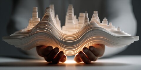 Hands Presenting Innovative Business Growth Model in Photorealistic Presentation