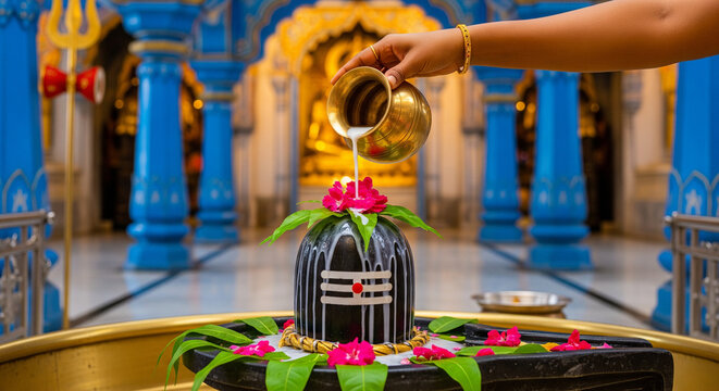 Badrinath Temple Shivling Abhishek with Milk and Bilva &ndash; Divine 4K Puja Wallpaper