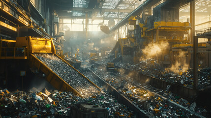 Industrial Waste Processing Facility with Piles of Recycled Materials