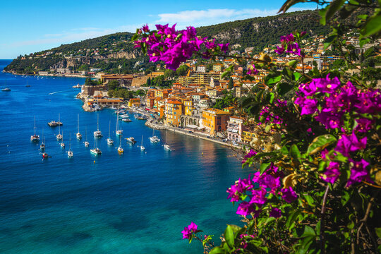 Villefranche sur Mer view from the flowery viewpoint, France