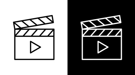 Clapperboard White Icon Set Vector 