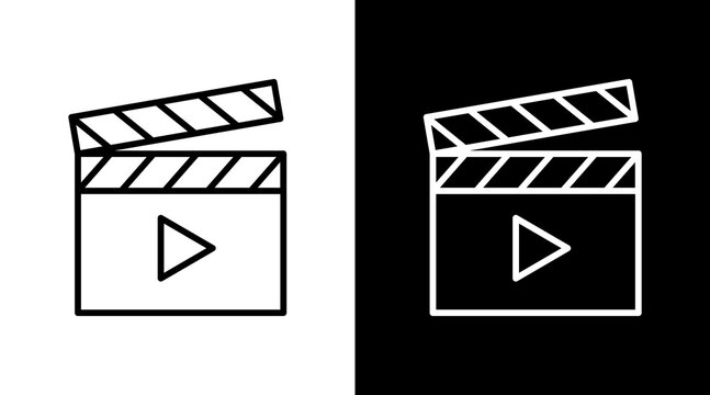 Clapperboard White Icon Set Vector 