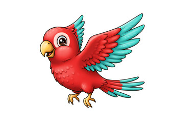 Joyful parrot in flight, bright colors, fun illustration