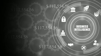 Fototapeta premium Business intelligence concept with gears and financial data dollar signs lock