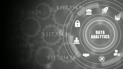 Obraz premium Data analytics concept with gears and on gray background financial data $117