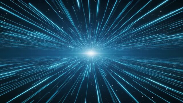 Abstract futuristic data tunnel with fast moving light streaks representing high speed data transfer, digital communication, and technology acceleration