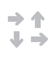 This gray vector icon set displays four essential directional arrows for navigation, providing key interface elements isolated on a plain white.