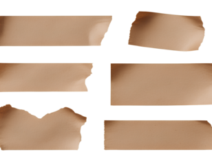 Collection of brown tape pieces isolated on transparent background isolated on transparent background