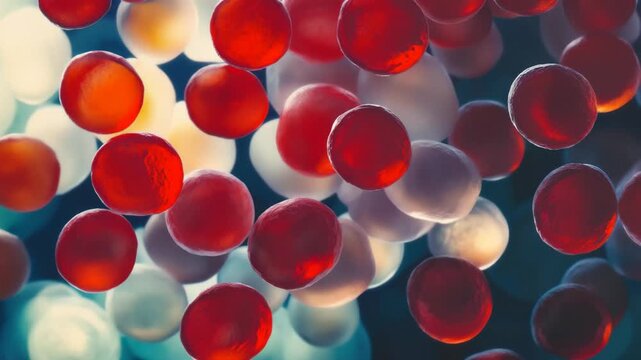 Colorful abstract representation of cells against a blurred background