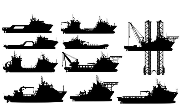 Offshore Wind Service Vessels Silhouettes Vector Pack 10 Ships