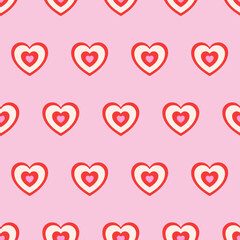 Sweet Multi-Layered Heart Seamless Pattern - Romantic Pink and Red Vector Design