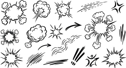 Collection of cartoon style explosion and burst graphics for digital design © Snoopy