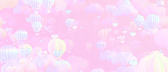 3D render pink hot air balloon sky.