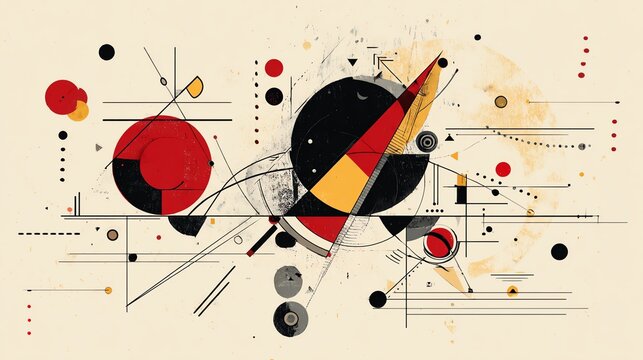 An AI-generated geometric abstraction showcasing a vivid balance of shapes and colors, ideal for modern art enthusiasts.