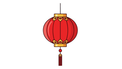 Fototapeta premium Red Chinese Lantern with Golden Accents Hanging Isolated on White Background
