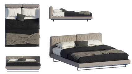 3D render bed on transparent background