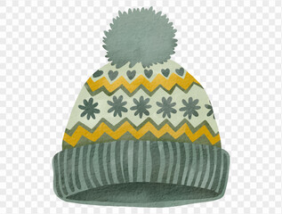 Watercolor winter knit hat cozy fashion illustration vector