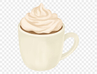 Watercolor hot cocoa mug with cream cozy illustration vector