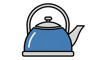 Blue Kettle Illustration on White Background.