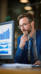 Business Professional Analyzing Growth Data on Office Computer