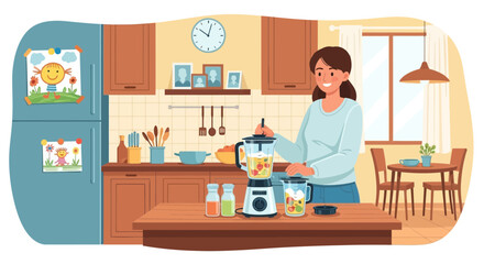 Fototapeta premium Woman Preparing Smoothie in Modern Kitchen