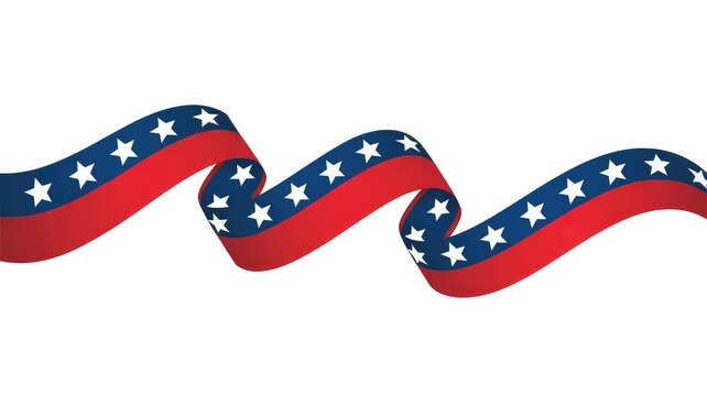 Vibrant American flag ribbon waves dynamically on white background