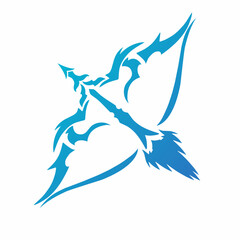 Blue Tribal Bow and Arrow Illustration Design Element